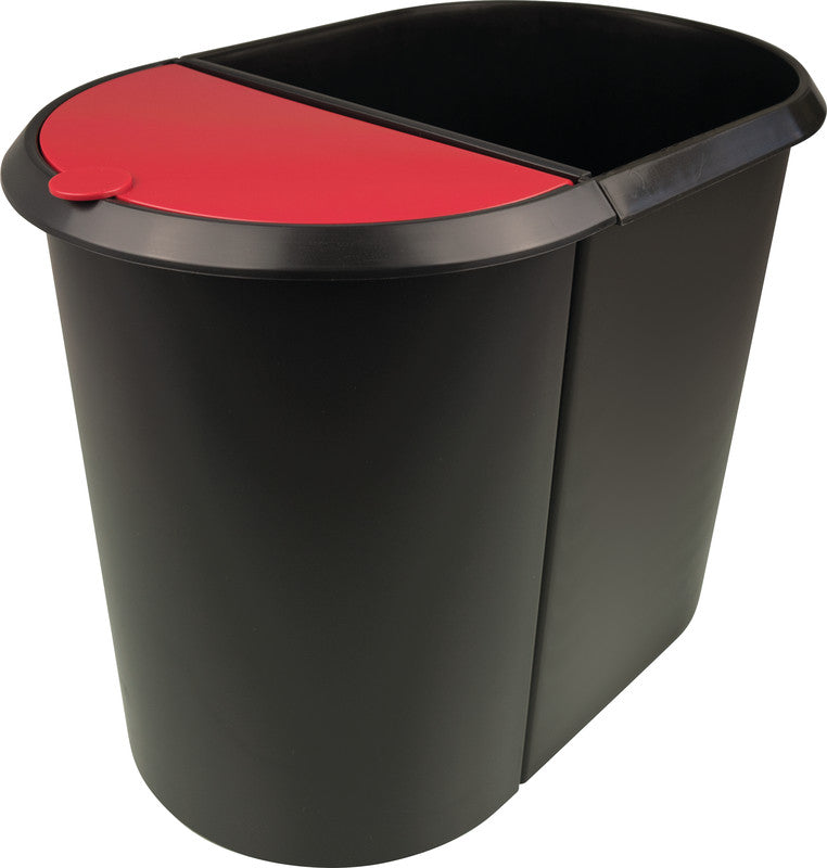 Helit Systempapierkorb – 20 + 9 l, mit Deckel – Kunststoff, schwarz – B × H × T 270 × 343 × 440 mm