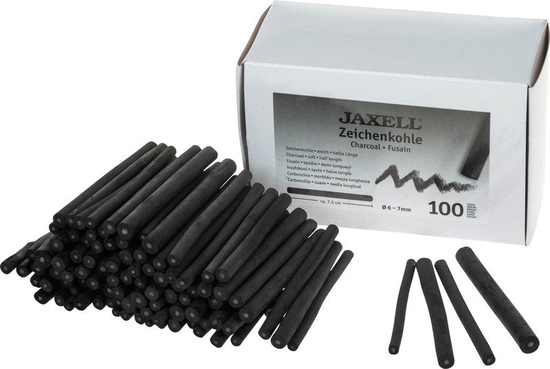 Jaxell Zeichenkohle – Schwarz, Ø 6–7 × 75 mm, 100er-Pack, Geruchsarm