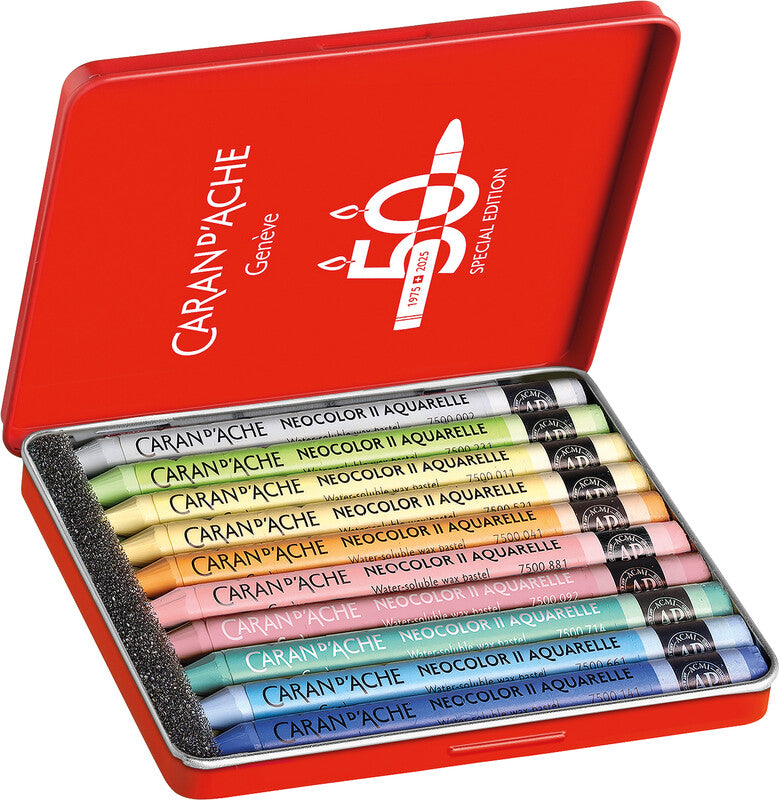Caran d-Ache Caran d'Ache – Neocolor II – Wachsmalkreiden – Set – 10 Farben, sortiert, für dunkles Papier