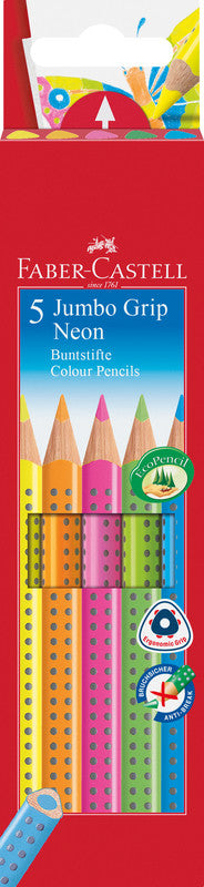Faber-Castell Aquarellfarbstifte Jumbo Grip – 5 Farben, im Kartonetui, Ø 5,3 mm, dreikantig, FSC