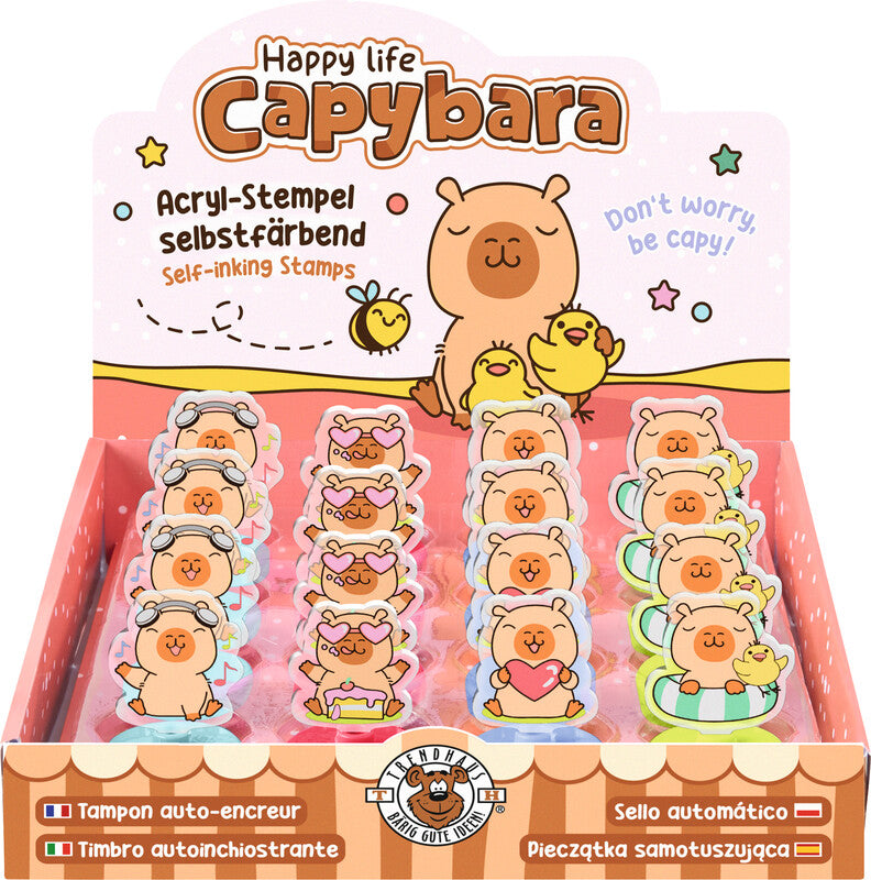 Trendhaus Motivstempel-Set – Capybara Happy Life, 4 Motive, Ø 28 mm, Kissen sortiert