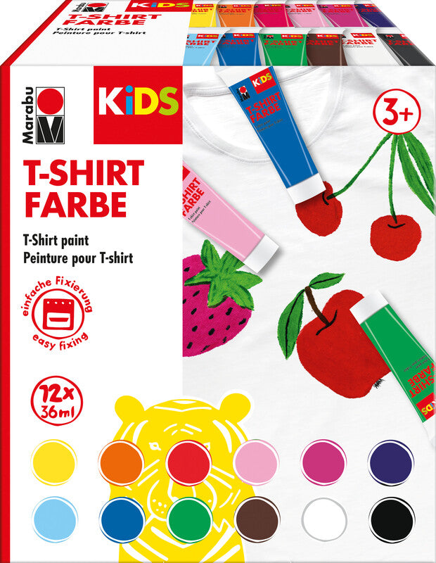 Marabu KiDS Textilfarbe für T-Shirt – 12 Farben – 12×36 ml (432 ml) – für Textilien
