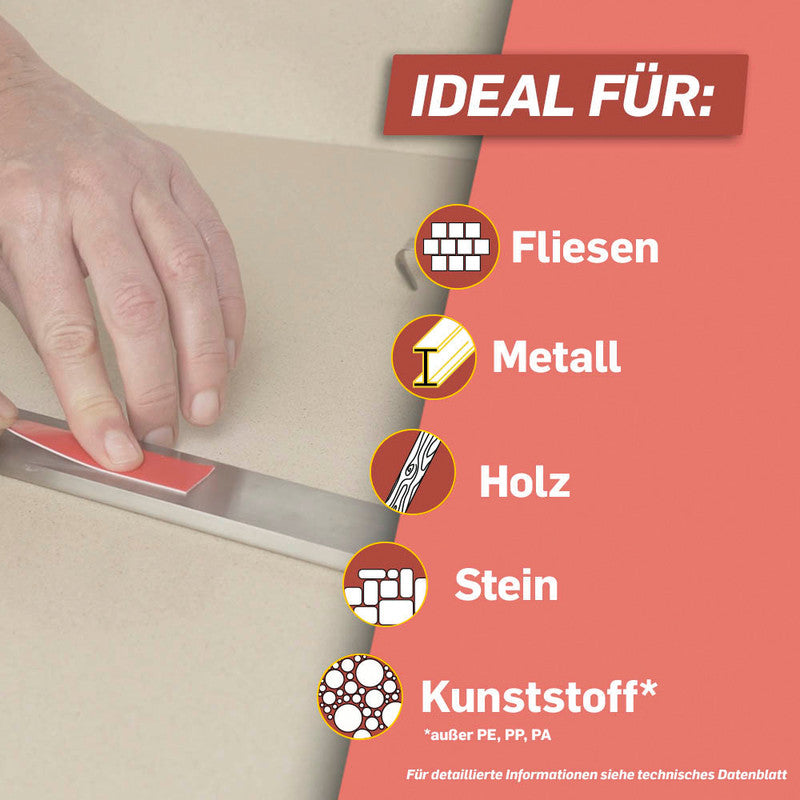 Pattex Montageband, extra stark, für Innen- & Aussenbereich, für glatte Oberflächen – 19 mm × 1,5 m, weiss, bis 120 kg