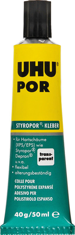 UHU Spezialkleber – 40 g – transparent trocknend, wasserfest – für Styropor