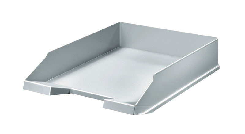 Helit Stapelbarer Briefkorb mit Griffausschnitt, Beschriftungsfeld, matt, grau, B 255 × H 67 × T 345 mm