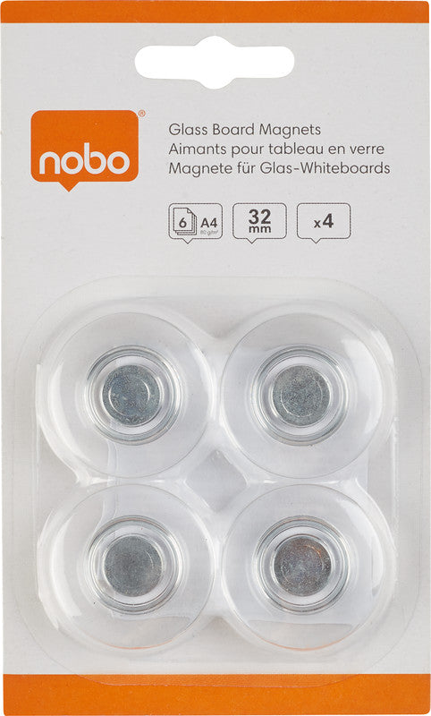 Nobo Starter-Kit, inkl. Magnete (rund Ø 32 mm × H 9 mm), transparent – für Whiteboards, Flipcharts – 4-teilig