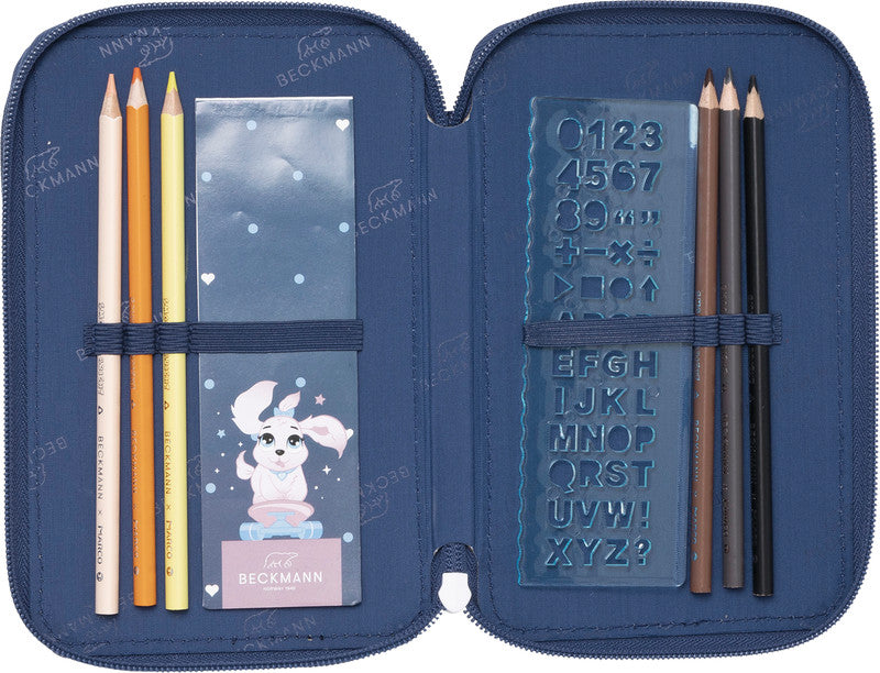 Beckmann Klassisches Etui Triple, gefüllt, 27-teilig – Pet Friends Blau – Kunststoff – 13 × 20,5 × 7 cm