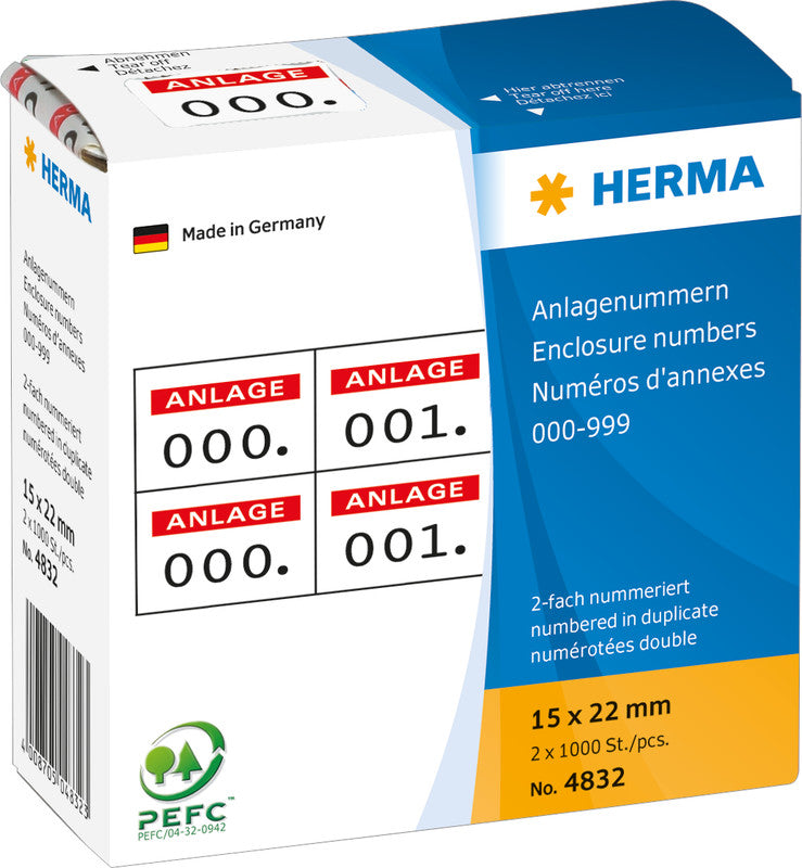 HERMA Haftetiketten (Bogen) – rechteckig 15 × 22 mm, permanent, weiss, mit rotem Aufdruck, 1'000 Stk.