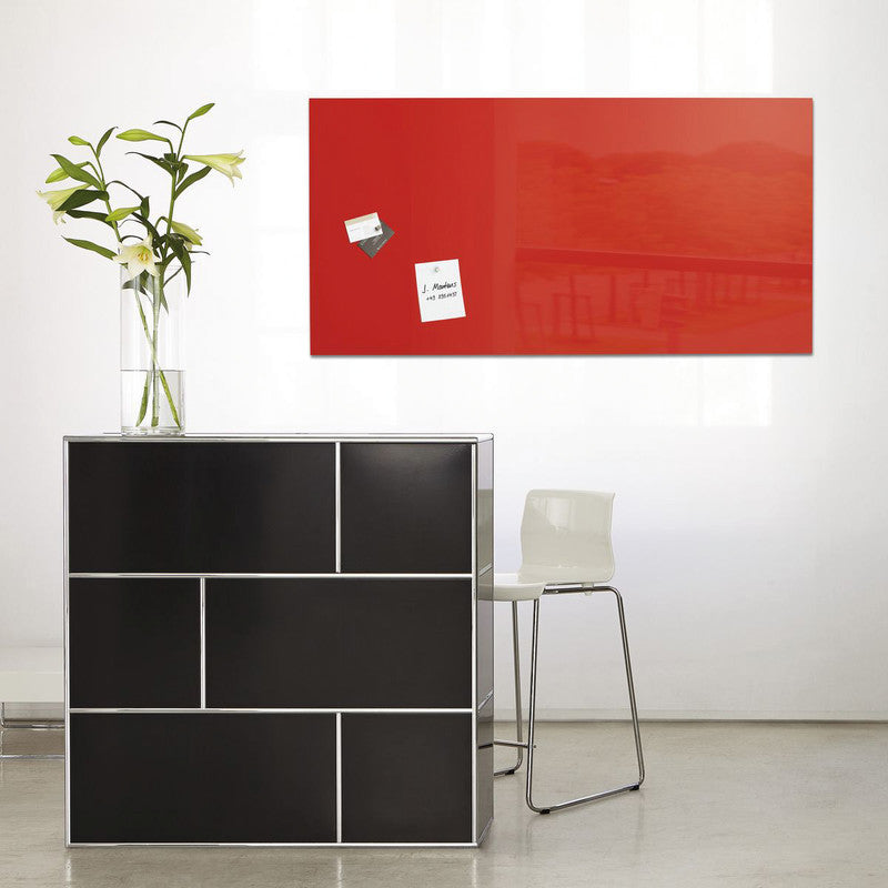 Sigel Whiteboard – 91 × 46 cm, Glas, magnetisch, Wandmontage, inkl. SuperDym-Magnetwürfel, Montagesatz