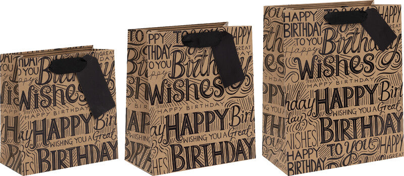 Glick Geschenktasche 'Happy Birthday' – 14 × 6 × 14 cm, Papier, mit Satinband, mehrfarbig, mit Folienprägung