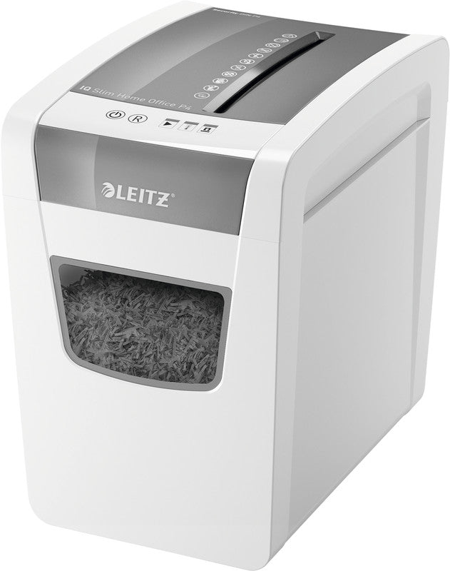 Leitz IQ Slim Home Office – Aktenvernichter, DIN P-4, Partikelschnitt 4 × 28 mm, 10 Blatt, 21 l, A4