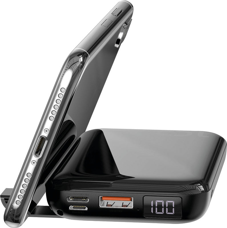 Baseus Powerbank 10000 mAh, 1× USB-C, 1× USB-A, kabelloses Laden, für Smartphones, Tablets, schwarz