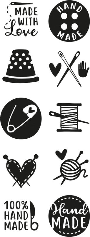Colop Little NIO Rundstempel – handgemacht, selbstfärbend, 10 Motive, Ø 17 mm, graues Kissen, Englisch
