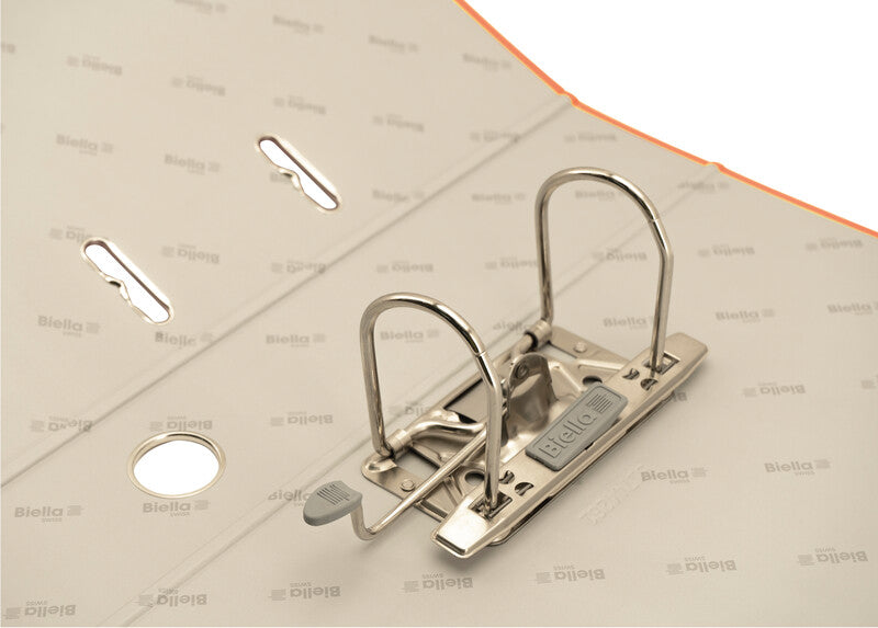Biella Ordner – A4 hoch – 2-Ring Hebelmechanik, Rücken 70 mm – orange, mit Niederhalter, mit Griffloch, FSC