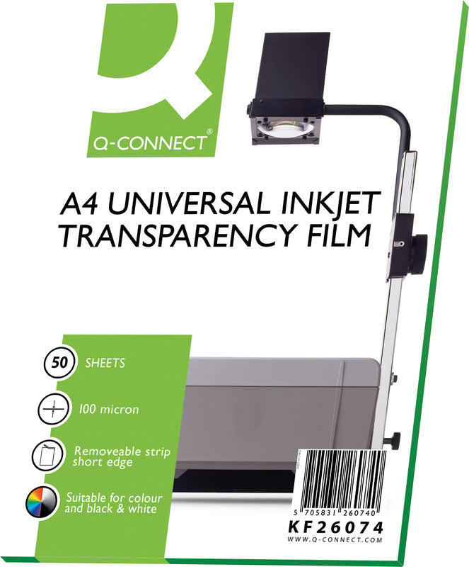 Q-CONNECT Transparentfolie – für Inkjetdrucker, A4, 50 Blatt