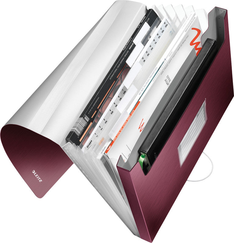 Leitz Fächermappe A4 – 5 Fächer, Gummiband, Polypropylen (PP), Rot, bis 250 Blatt