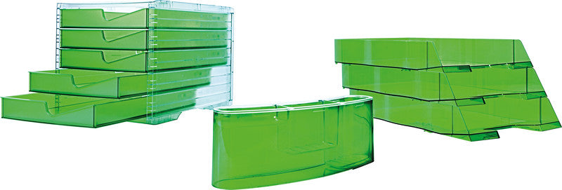 Styro Briefkorb – mit Griffausschnitt, mit Beschriftungsfeld, glänzend, neongrün, B 255 × H 62 × T 360 mm