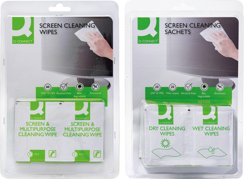 Q-CONNECT Bildschirm-Reinigungstücher, alkoholfrei, antistatisch – für Bildschirme, 40 Stk., eco:smart, eco:pl