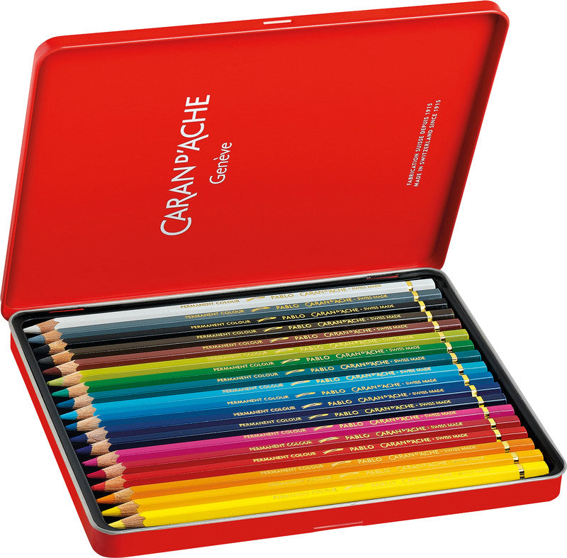 Caran d-Ache Caran d'Ache Buntstifte Pablo – 18 Farben, im Metalletui, Ø 3,8 mm, FSC