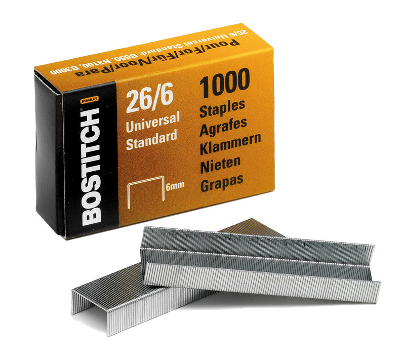 Bostitch Heftklammern 26/6 – 6 mm – Metall, silber – 1000 Stk.