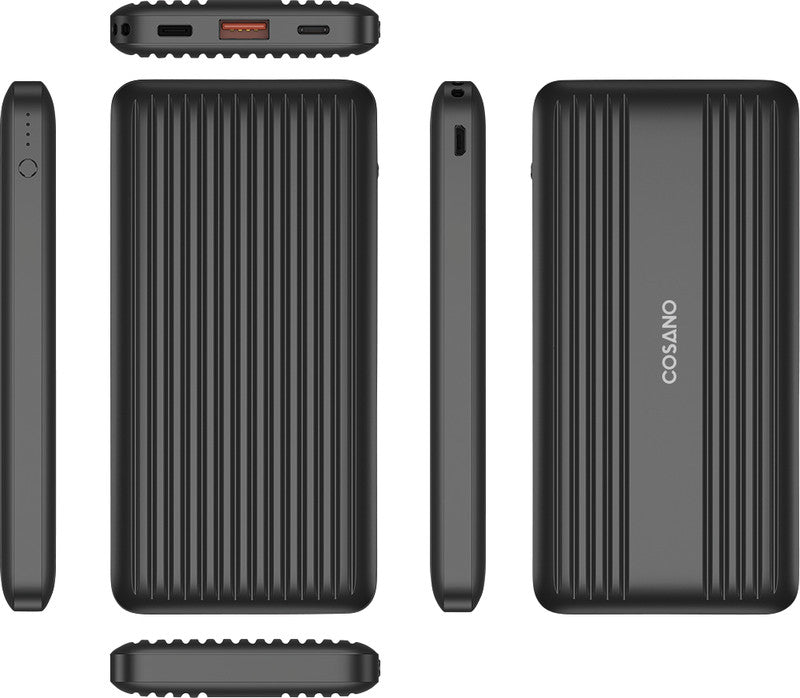 Cosano Powerbank 10000 mAh, 1× USB-C, 1× USB-A, für Smartphones, Tablets, Schwarz