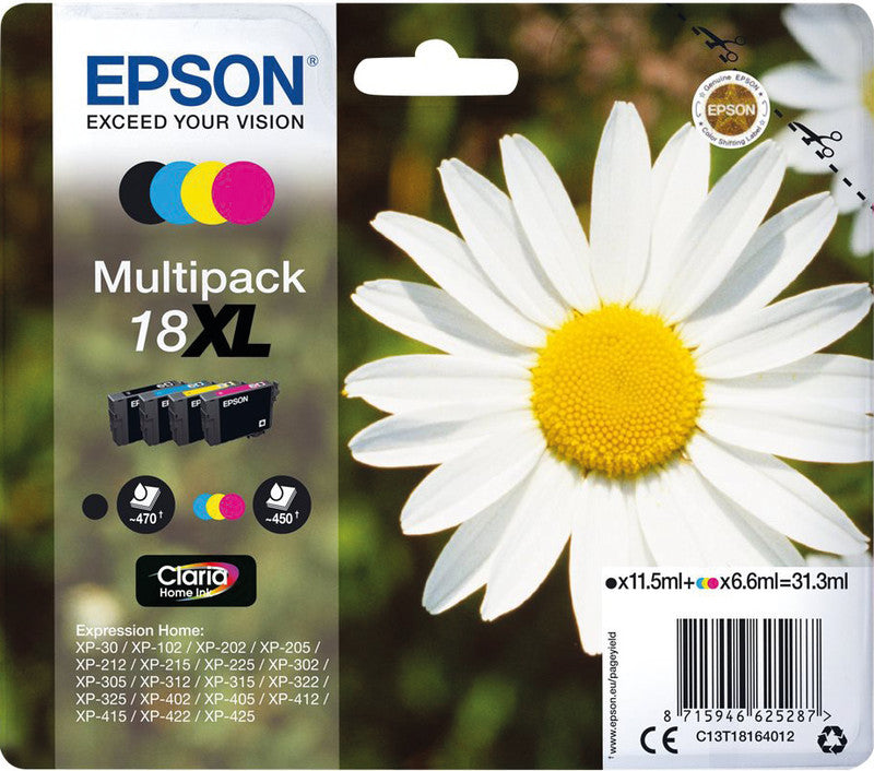 Epson Tintenpatronen-Multipack 18XL, CMYK, 4er-Pack – für Epson-Drucker