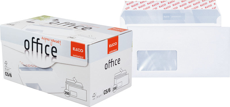 Elco Couvert C5/6, Fenster links, Haftklebung, hochweiss, 80 g/m², mit Innendruck – 200 Stk.