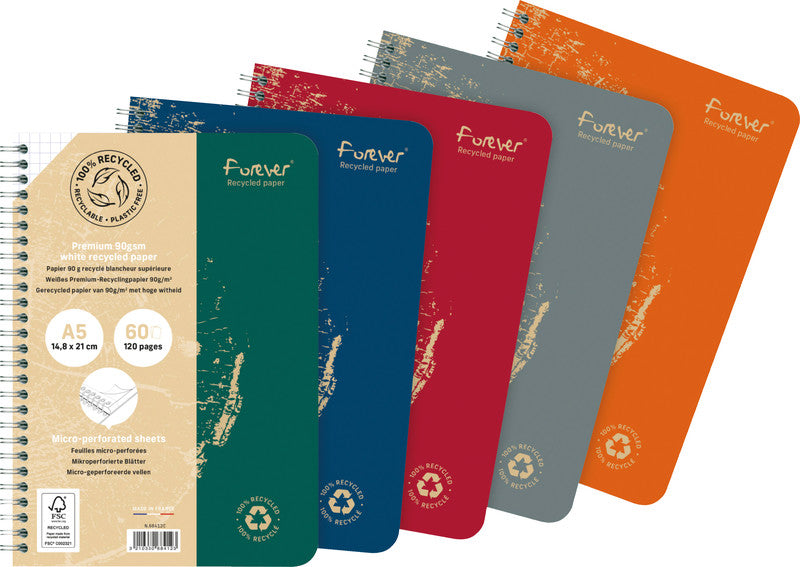 Clairefontaine Spiralheft A5, kariert, Spiralbindung, 60 Blatt, perforiert, 90 g/m² – sortiert