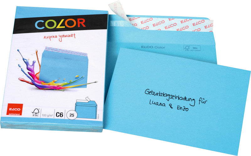 Elco Couvert C6 (162 × 114 mm), ohne Fenster, haftklebend (Optifix), intensivblau, 100 g/m² – 25 Stk.
