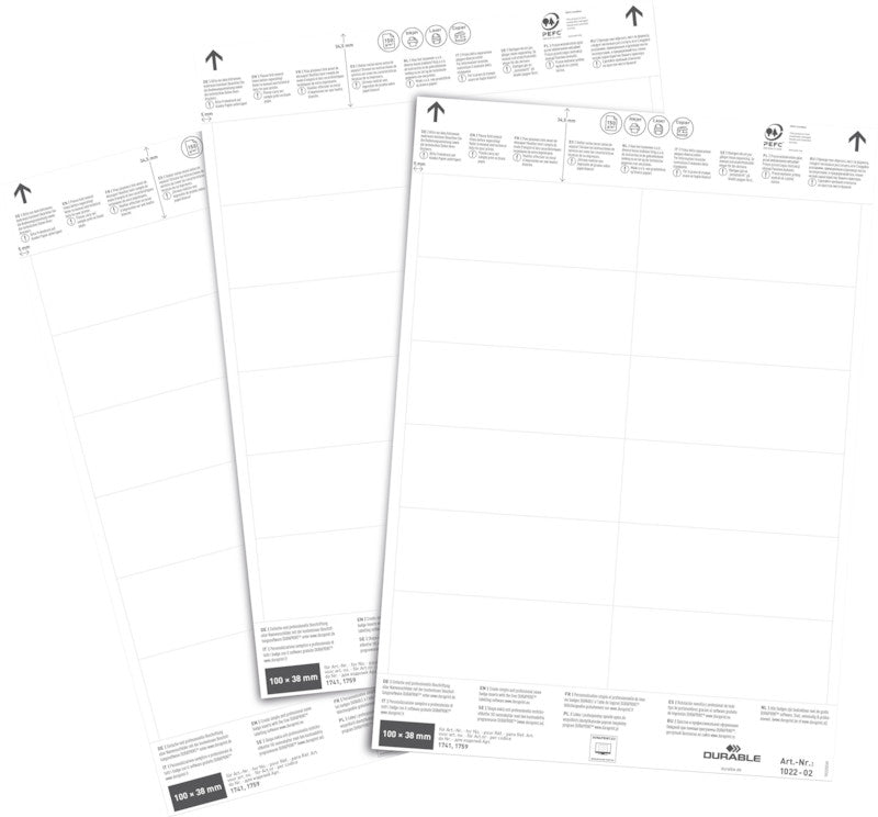Durable Einsteckschilder, 100 mm × 38 mm, weiss, Papier, nicht klebend, 240 Schilder