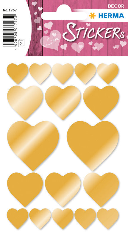 HERMA Schmucketiketten – Herzen – 36 Stück – permanent – Gold