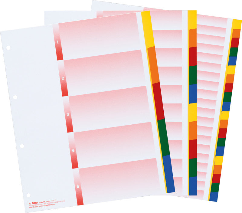 KolmaFlex XL Register – A4, 5-teilig, PP, farbig, unbedruckt, mit Indexblatt, 4-fach Lochung