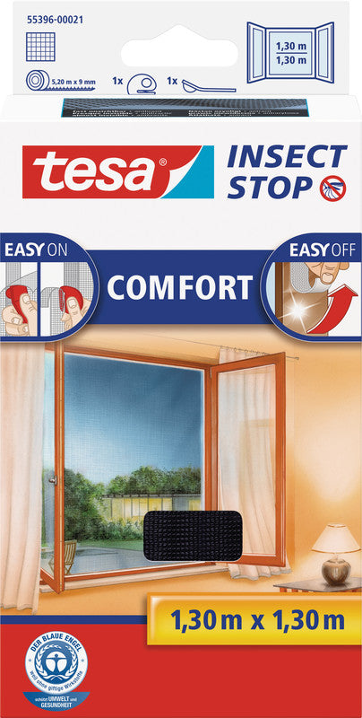 tesa Fliegengitter – für Fenster – 130 × 130 cm – Anthrazit