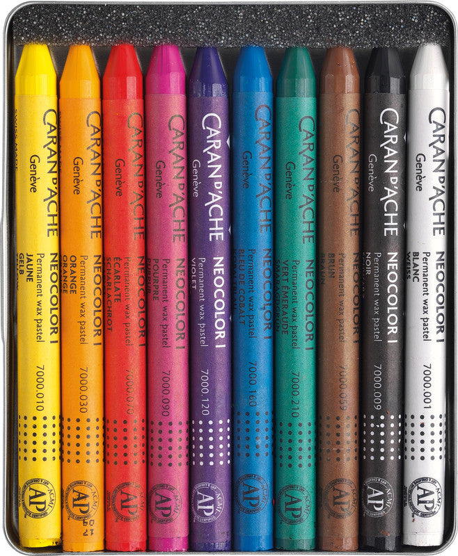 Caran d-Ache Caran d'Ache Neocolor I Ölbasierte Farbstifte-Set – 10 Farben, Mine Ø 8,6 mm, Metallschachtel