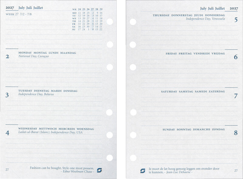 Succes Kalender-Einlage – 1 Woche/2 Seiten, 6-fach, 9,5 × 17,1 cm, 2027