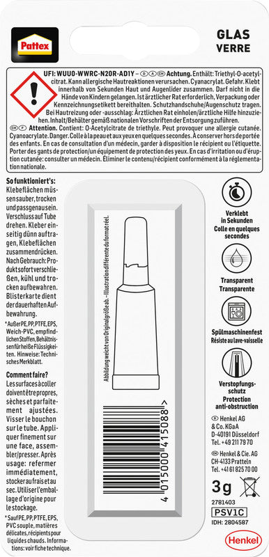 Pattex Sekundenkleber – Tube, permanent, transparent, lösemittelfrei, wasserfest, schnelltrocknend, für Glas