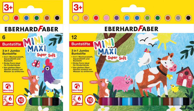Eberhard Faber 3-in-1 Farbstifte Jumbo Mini Maxi – 6 Farben, Ø 10 mm