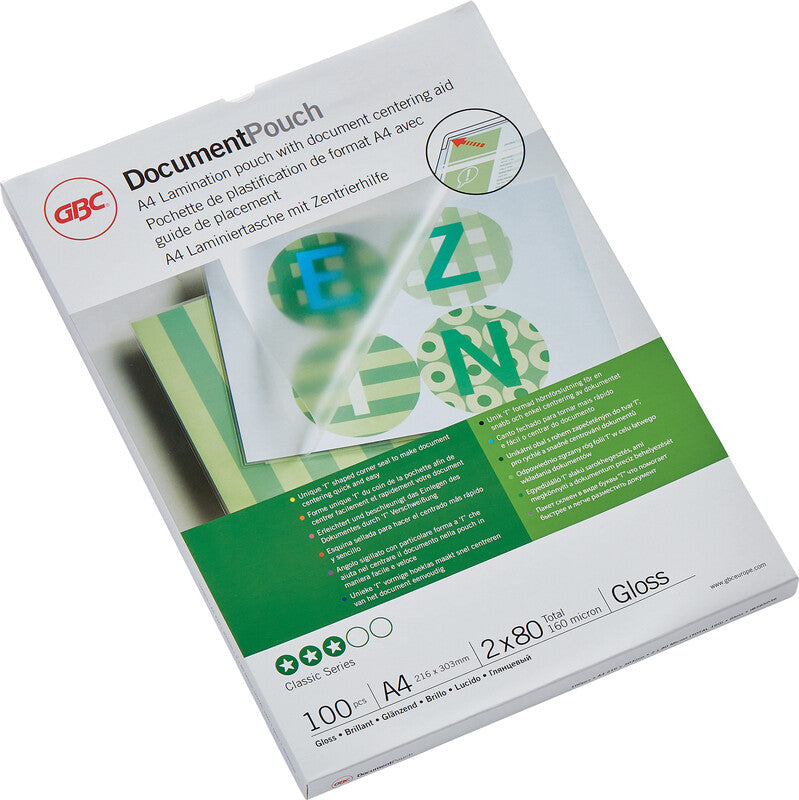 GBC Laminierfolien A4, glänzend – 80 µm, 216 × 303 mm, 100 Stk.