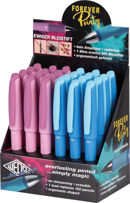 Wedo Pointy Forever Bleistift, Griffzone, mit Kappe, mit Clip, farbige Mine Ø 2 mm sortiert