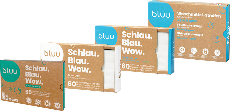 Bluu Waschstreifen, für alle Textilien, vegan, Apfel, 60 Streifen