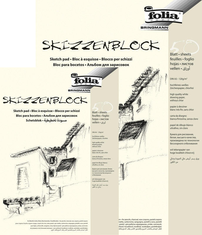 Folia Skizzenblock A3, 120 g/m², 50 Blatt, Weiss, Satiniert, PEFC, Recyclingfähig, für Skizzen