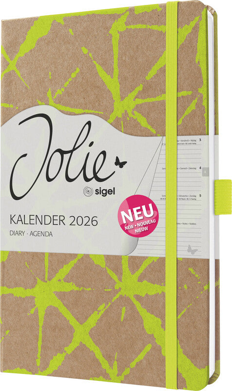 Sigel JOLIE Pure Agenda – 1 Woche/2 Seiten, gebunden, A5, Jan–Dez, 2026, mehrsprachig, Lemon Batik, FSC