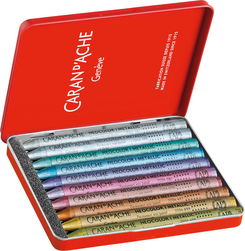 Caran d-Ache Caran d'Ache Neocolor I Ölbasierte Farbstifte-Set – 10 Farben, Mine Ø 8,6 mm, Metallschachtel