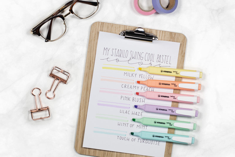 STABILO swing cool Pastell Textmarker – 4er Set, Farben: Korallenrot/Kirschblütenrosa …, Keilspitze 1–4 mm