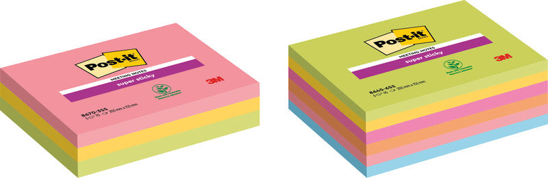 3M Post-it Super Sticky Haftnotizen – 203×152 mm – sortiert (Guavapink, Ultragelb, Limonengrün), 3×45 Blatt, PEFC