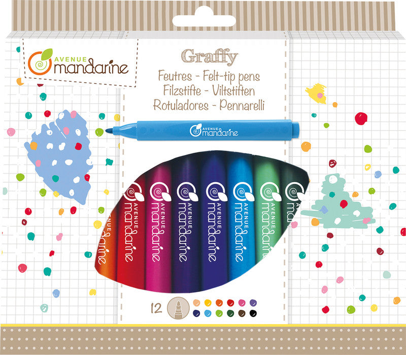 Avenue mandarine Filzstifte Graffy, Strichbreite 4 mm, auswaschbar, 12 Farben