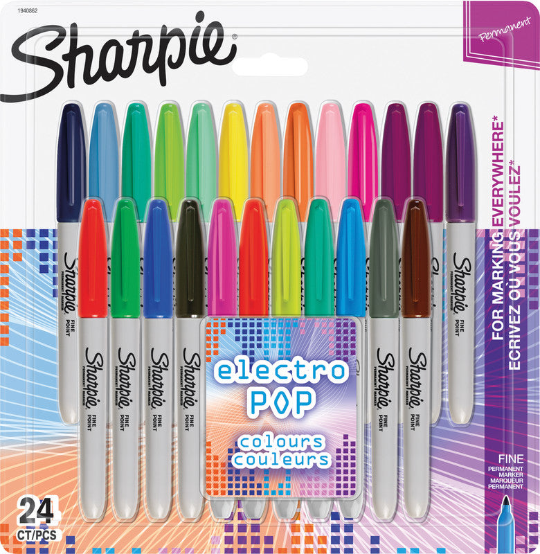 Sharpie Electro Pop Permanentmarker – Rundspitze 1 mm – Mehrfarbig – 24er-Pack