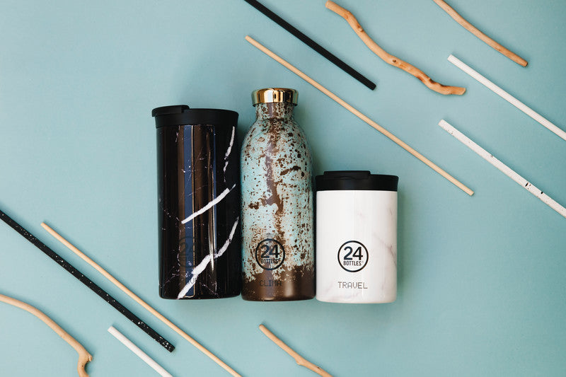 24Bottles Thermobecher Travel Tumbler – 3,5 dl – Edelstahl, isoliert, Sip&Go-Deckel – Carrara