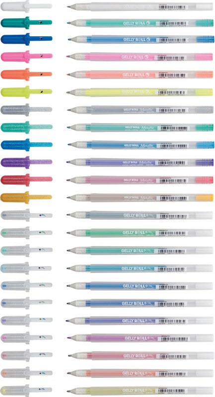 Sakura Gelschreiber 24er Set – 24 Farben, 0,5 mm, lichtbeständig, schnelltrocknend, für dunkles Papier, Kappe