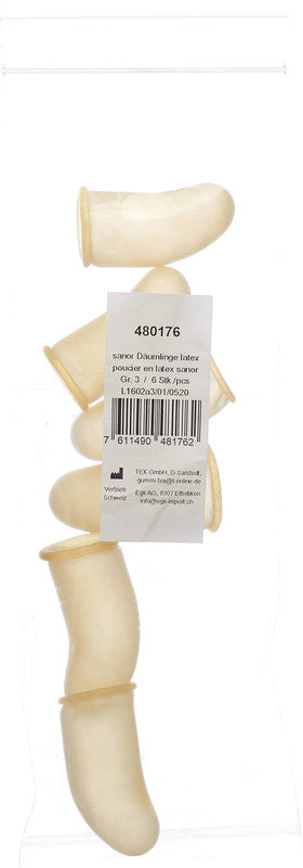 Sanor Fingerverband Däumlinge – hypoallergen – beige – Kunststoff – für Daumen – Ø 20 × 50–60 mm – 6 Stk.